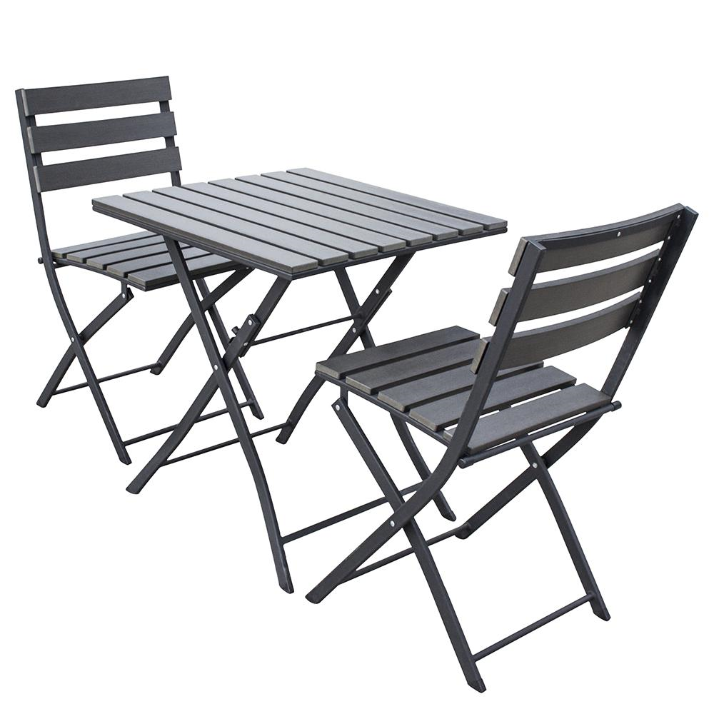 3 Piece Polywood Grey Bistro Set - Solback Table and Chair